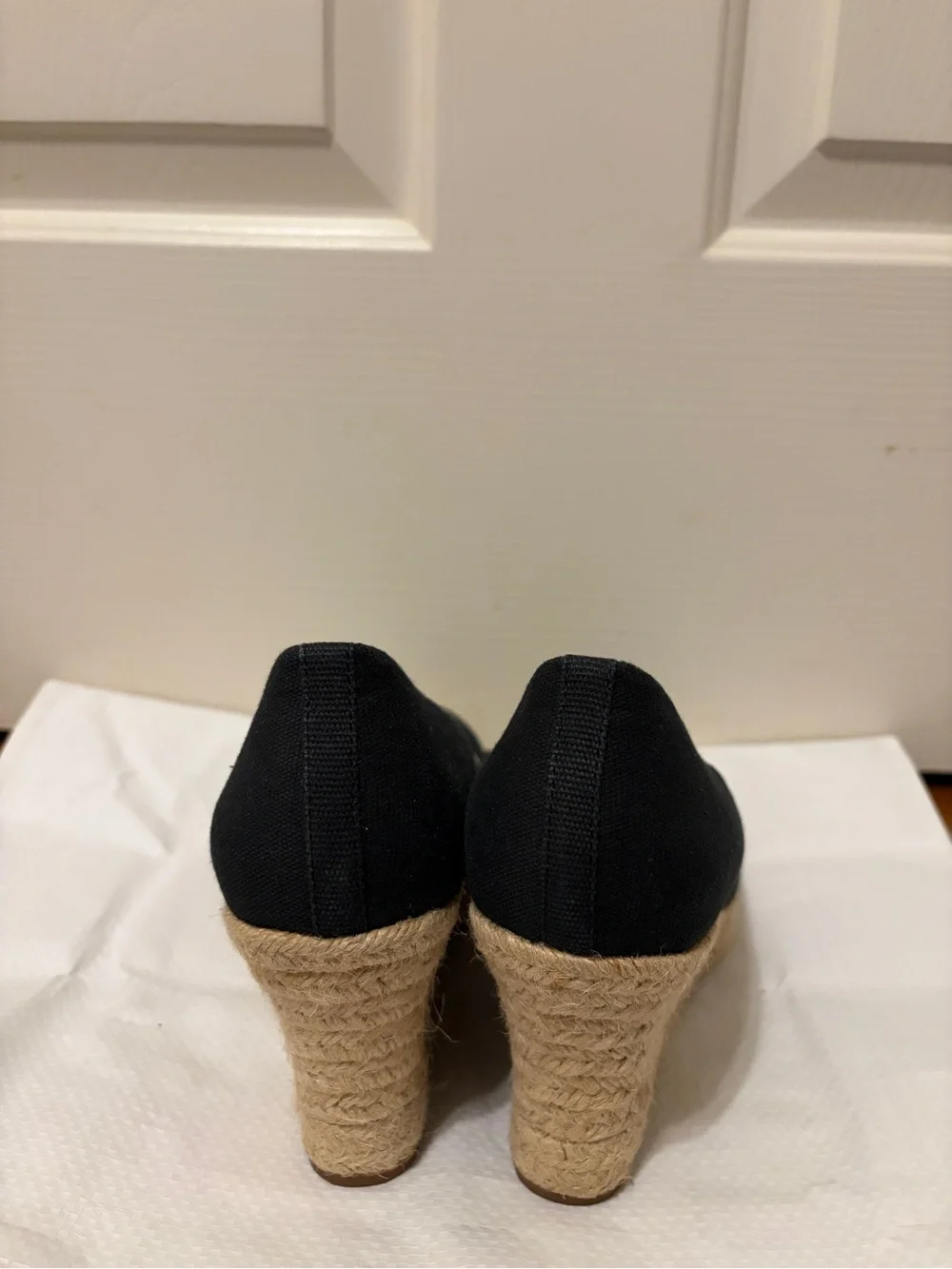 J. Crew Black Canvas Espadrille Wedge Pumps with Jute Trim